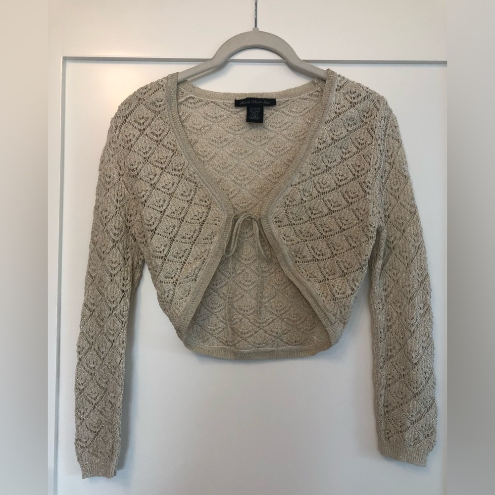 Gorgeous cream and gold sparkly crop tie-front cover up (M)
